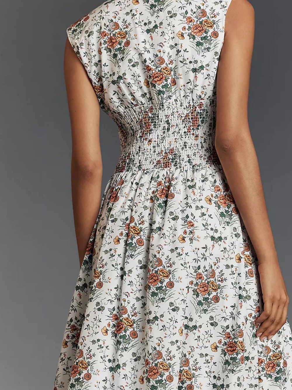 Anthropologie Cottage Garden Floral Gold Zipper Front Dress w Yellow Rust Blooms - Picture 2 of 11